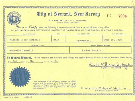 city of newark nj birth certificate request